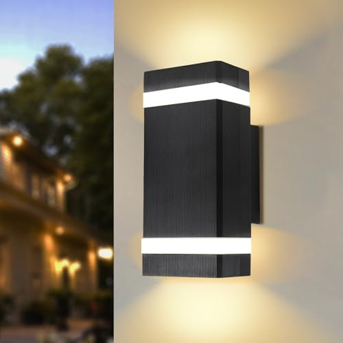 CHENBEN Outdoor Wall Lights Mains Powered, IP65 LED Outside Wall Light, Aluminum Up and Down Wall Lights, 6W Black Front Door Porch Garden Wall Light,3000k
