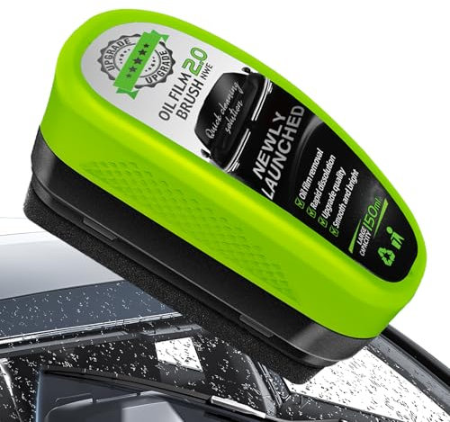 Einesin Car Glass Oil Film Remover 150ml, Liquido Limpiaparabrisas Limpieza Coche, Limpiador de Cristales, Cepillo De Limpieza De Película De Aceite para Automóviles (Green, 1PC)
