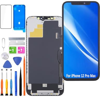 HLYGZX Pantalla para iPhone 12 Pro Max LCD pantalla de repuesto FHD pantalla táctil 3D Touch Face ID digitalizador marco montaje, adhesivo resistente al agua, kits de reparación
