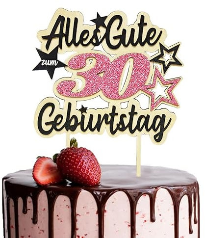 Glitzer 30. Geburtstag Cake Topper, Kuchendeko Alles Gute zum 30, Cupcake Topper, Torten Holzdeko für Geburtstagsfeier Frauen Männer (Rose Gold)