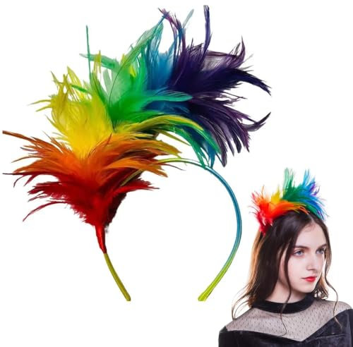 LONZIKP à Plumes Fascinator Bandeaux de Cheveux Cosplay de Tête pour Fête Carnaval Party Accessoire de Tête Plume Arc-en-ciel Accessoire de Costume pour Pâques Mariage Halloween Party (Multicolore)