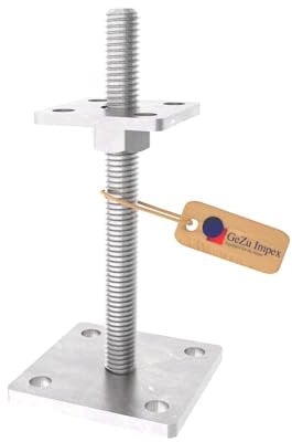 GeZu Impex Support de poteau Galvanisé à chaud Lot de 4 70 x 70 mm hauteur reglable platine bois pied poteaux clôture