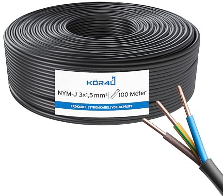 kör4u NYY-J 3 x 1,5 mm² – 100m, Erdkabel, Elektrokabel, Erdkabel für Außenbereich, Stromkabel, robuste Kabelleitung, DIN VDE 0276-603