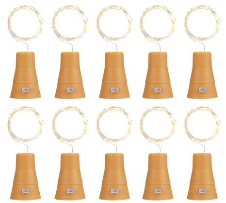 NAVESO 10 Stück Solar Flaschenlichter, Solar LED Flaschenlicht, LED Solar Wein Flasche Lichter, 1M 10 Solarenergie Korken Licht Weinflasche Nacht Licht, Warmweiß Lichterketten für DIY Party Garten