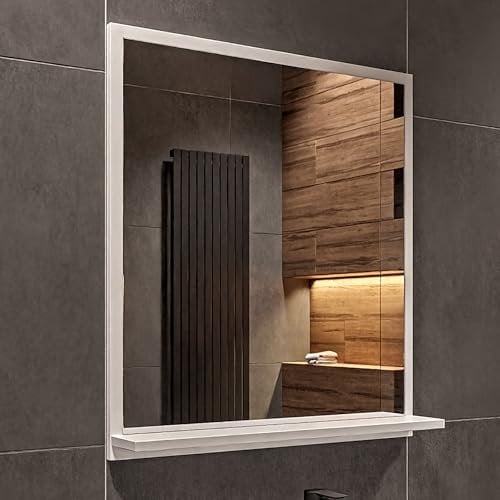 HAJDUK FURNITURE Badspiegel mit Ablage Weiß - H:70 x B: 60 cm - Bathroom Mirror - Moderner Badezimmer Spiegel Rechteckig - Wandspiegel mit Regal - Premium-Linie