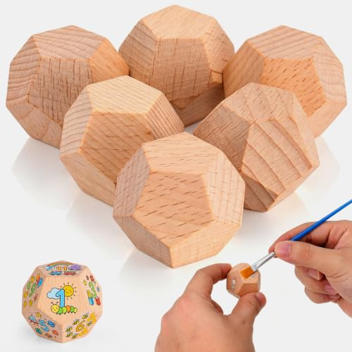 6 Stück Blanko-würfel Aus Holz: Unfertige 12-seitige Holzblöcke Für DIY-bastelprojekte – Graffiti-12-seitige Würfel Für Brettspiel-partyzubehör