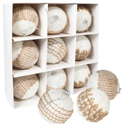 M&W DAS DESIGN Christmas Decorations Personalisierte weihnachtskugeln Weihnachts Kugeln Christbaum Kugeln 8cm Hanfseil Outdoor 3 Designs, jeweils 3 Stück