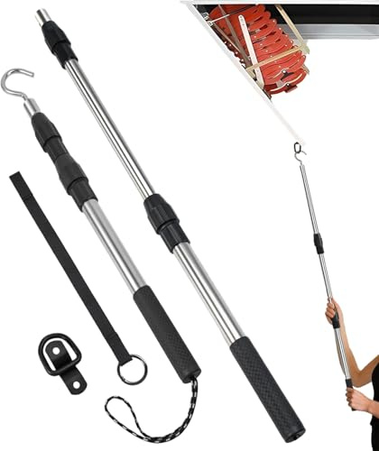 Gancio per Soffitta Retrattile | Maniglia Allungabile per Scale a Gancio - Asta Estensibile per Tende Finestrino Bagagliaio Tetto Garage