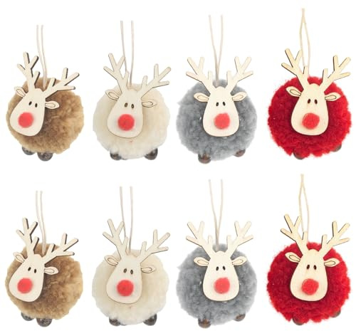 KHDULQ 8 Stück Weihnachtsschmuck Rentier aus Weihnachtliche Baumanhänger | Filz und Holz Weihnachtsbaum Anhänger Rentier Baumschmuck für Weihnachtsbäume,Partys, Festtagsdekorationen