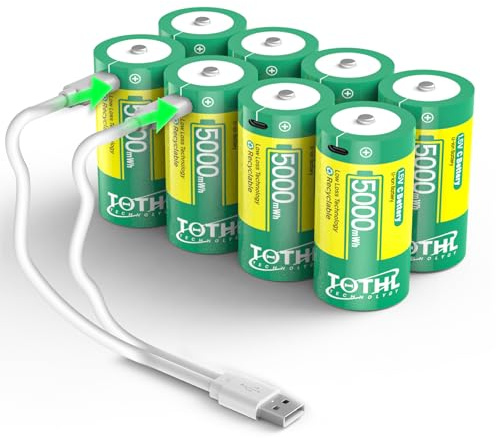 【8 Stück】 Aufladbare Baby C Akku USB 2 in 1 Lithium C Batterien Ladekabel, C Cell Li-ion Battries, LR14 1.5V C Size Cell Battery Replacement 5000mWh für Flutlicht Spielzeug