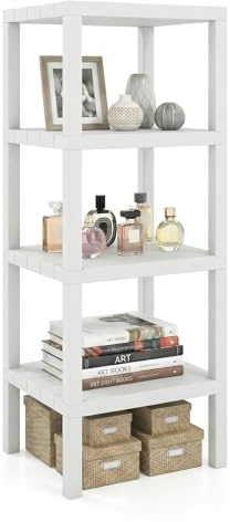 COSTWAY 4-Tier Corner Bookshelf, Freestanding Display Rack Ladder Shelving Unit with Open Slatted Shelves, Narrow Storage Shelf End Table Plant Stand for Home Office (White, Rectangle)