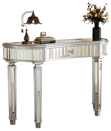 HAINEW Konsolentisch Beistelltisch mit 1 Schublade und Gespiegelt Aussehen, Flurtisch Sofatisch Eingangtisch Sideboard Schminktisch, 120×38×78cm, HD26020902 (Silber)