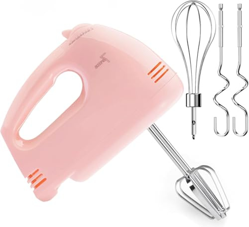 Hand Mixer, Electric Cake Whisk Food Mixer for Baking Self-Control/Turbo Boost + 4 Stainless Steel Accessory Food Beater for Cake Bread (PINK-CX6610)