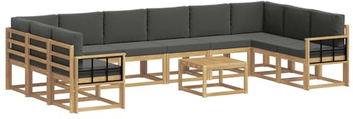 vidaXL Outdoor-Sofagarnitur mit Kissen 11 pcs Weiß und Anthrazit, Akazienholz Sofa, modernes Garten-Sofa, wetterfestes Sitzmöbel, Flexibles Möbelstück für den Hinterhof