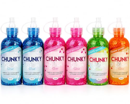 A2Z Chunky Glitter Glue Set 6 x 150ml Craft Glue for School Arts Crafts Kids