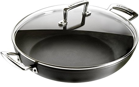 LE CREUSET Toughened Non-Stick Shallow Casserole Pot with Glass Lid, Diameter 30 cm, Black, 962002300