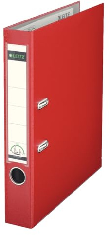 Leitz Plastic Lever Arch File, 90 Percent Recycled Card, 30 Percent Pre-consumer Recycled Plastic, With Thumbhole and Rado Rings, 50mm Spine 350 Sheet Capacity, Red, 10151025