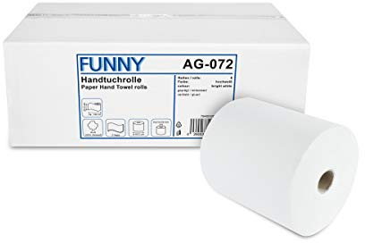 Funny Handtuchrolle mit Spezialkern, für Markenfreie Spendersysteme, 2 lagig hochweiß, 20 cm, ca 130 m, 4er Kern, 1er Pack (1 x 6 Stück)