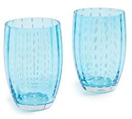 Zafferano Perle Bicchiere Tumbler Lavorato a Mano in Vetro Colorato Trasparente cl 32 h 109mm d 71mm, Set 6 Pezzi, Acquamarina