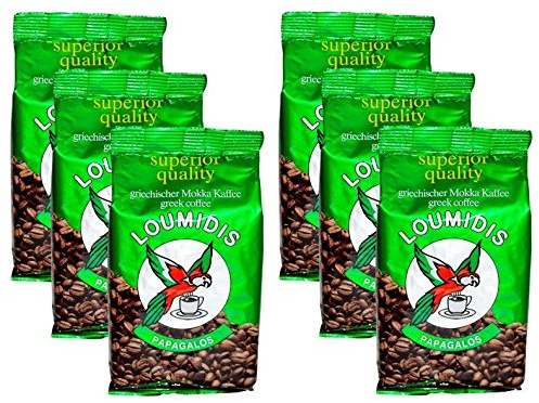 6x 200 g griechischer Mokka Kaffee Loumidis Mocca Cafe Spar Paket 1,2 kg aus Griechenland + Probiersachet 10 ml Olivenöl aus Kreta