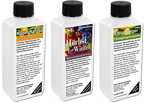 Kübelpflanzen Mediterran Dünger SET mit 3 Profi Flüssigdüngern mit Univeral-, Zitrus- und Herbstdünger