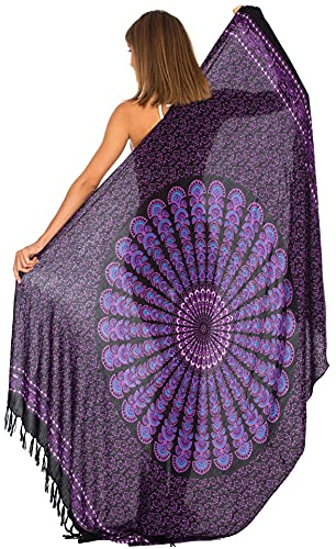 SHU-SHI - Damen Sarong für den Strand - zum Tragen über Badeanzügen & Bikinis - Mandala-Pfauenmuster
