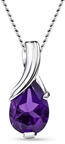 MIORE – Gold Kette Damen mit 0.65 Ct Amethyst in Tropfen-Form – filigrane Halskette aus 9 Karat Weißgold (375) mit violettem Edelstein Anhänger – Goldkette mit Schmuckbox zum Verschenken (45 cm)
