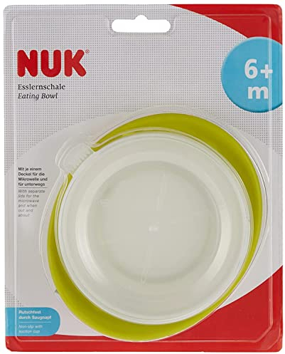 NUK 10255199 Easy Learning - Cuenco de aprendizaje con ventosa (a partir de 6 meses, 2 tapas, sin BPA), color morado