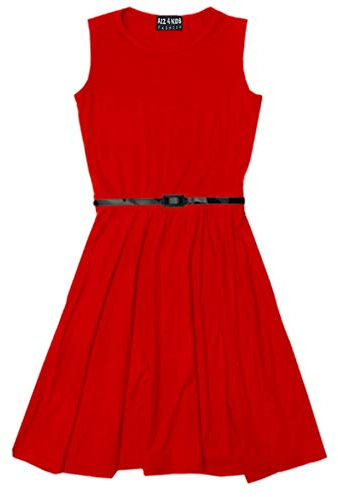 A2Z 4 Kids Girls Skater Dress Party Fashion Dresses with Free Belt Summer Dress Round Neck Flared Dresses Party Dress 2-13 Years