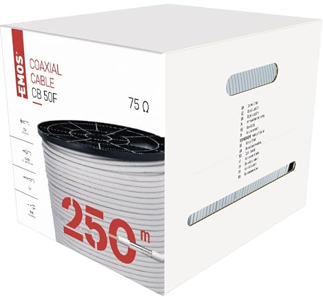 EMOS - Antennenkabel 250m - doppelt geschirmtes Fernsehkabel - Koaxialkabel für SAT, TV und CCTV, Typ CB50F - Satellitenkabel mit Schirmungsmaß 75dB, Widerstand 75 Ohm