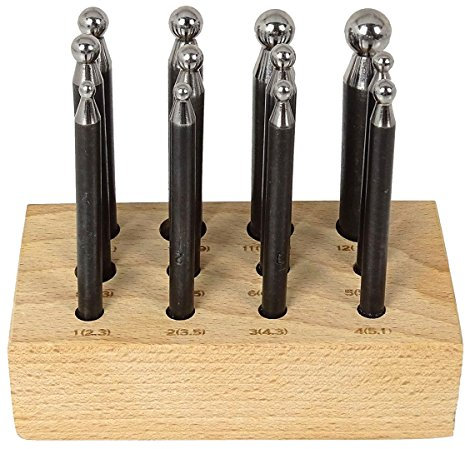 Set da 12 S1 Deluxe® punzoni a Testa sferica su Supporto in Legno