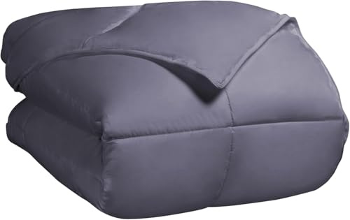 Superior Classic All-Season Reversible Down Alternative Comforter, Comfy, Fluffy, Cozy, Lightweight, Decorative, Duvet Insert, Plush, Oversized Bedding Essential, Box Quilt Design, King, Silver