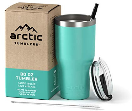 Arctic Tumblers Vaso aislado turquesa mate de 30 onzas con popote y limpiador, mantiene la temperatura hasta 24 horas, tapa antiderrames a prueba de salpicaduras