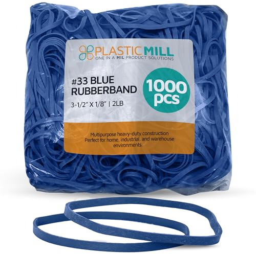 PlasticMill Rubber Bands - #33 Size - Rubberbands - 2Lb/1000 Count 2 Pound / 1000 Count Blue | 3 1/2 x 1/8 in, Multi-Purpose Band, Office Supply, File Folders, Box, Books, Gifts, Notebook, Large Long Elastics
