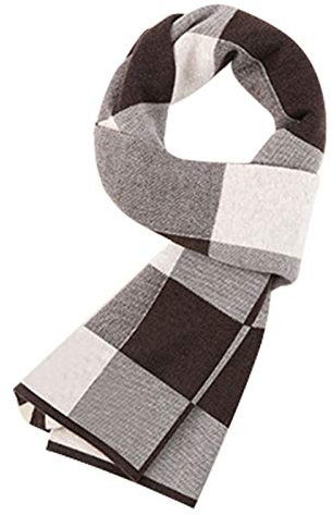 WANYING 6% Wolle Herren Strickschal Gestrickter Schal Urban Gentleman Warm und Weich für Winter Herbst - 180 * 30 cm Kariert Braun Beige