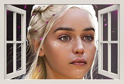 Unified Distribution Game of Thrones - Daenerys Targaryen - Emilia Clarke - Wandtattoo mit 3D Effekt, Aufkleber für Wände und Türen Größe: 92x61 cm, Stil: Fenster