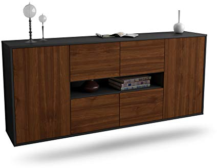 Dekati Sideboard Stamford hängend (180x77x35cm) Korpus anthrazit matt - Front Holz-Design Walnuss - Push to Open