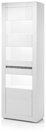 Newfurn Vitrine Vitrinenschrank Modern Holzvitrine II 66x198x 35 cm (BxHxT) II [Finn.Two] in Weiß/Weiß Hochglanz Wohnzimmer Schlafzimmer Esszimmer Flur Diele
