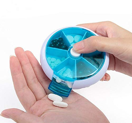 Ruihua 7 Lattices Round Tray Pill Case Wöchentlich 7 Tage Blau Mini Portable Box