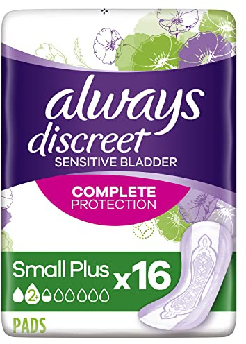 Always Discreet Inkontinenzeinlagen Small Plus (16 Binden) dünn & flexibel für diskreten Schutz bei leichter Blasenschwäche mit gelegentlichem Urinverlust, geruchsneutralisierend