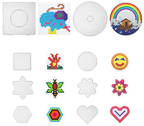 LIHAO 8 x Bügelperlen Platten Stiftplatten Verschiedene Formen Transparent Steckplatten mit 8 Stück bunten Papiervorlagen Rund Stern Viereck Sechseck Herz Blume (5 mm)