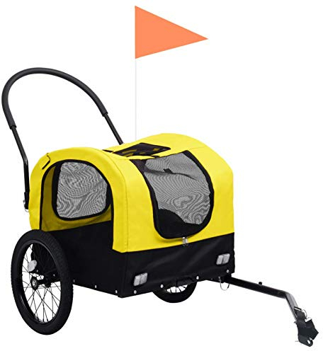Tidyard 2-in-1 Tier-Fahrradanhänger und Jogger Faltbar Hundeanhänger Hunde Fahrrad Tier Anhänger Gelb und Schwarz Oxford-Gewebe 63,5 x 143 x 103 cm