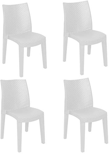 Dmora - Gartenstuhl Ravenna, Gartensitzgruppe, Stuhl für Esstisch, Outdoor-Sessel mit Rattan-Effekt, 100 % Made in Italy, 55 x 48 x 86 cm, Weiß