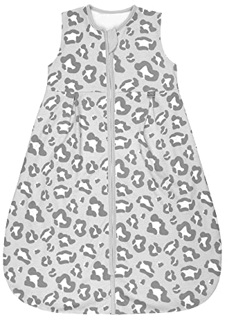 emma & noah Baby Schlafsack 1.0 TOG, Ganzjahres Schlafsack für den Frühling, Sommer und Herbst, 100% Bio-Baumwolle, OEKO-TEX Zertifiziert, Strampelsack für Neugeborene (Leo Grau, 60 cm)