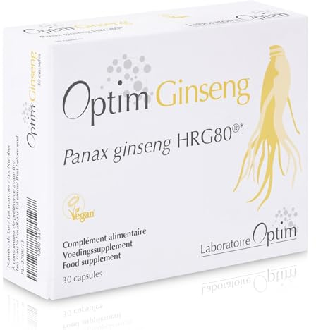 OPTIM Ginseng Red Panax Ginseng odlas i Belgien | Energi Vitalitet Styrka Fysisk och mental prestation | 30 Veganska kapslar | Pulver - Högkvalitativt extrakt - Hög dosering