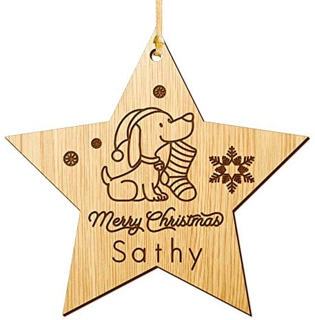 Personalised Christmas Tree Decorations Dog Personalised Christmas Bauble Pet Puppy Custom Engraved Wooden Christmas Decorations Wood Ornaments Dogs Xmas Tree Decorations 2025 (Star)