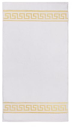 Badematte Badezimmerteppich Badteppich Duschmatte Badvorleger Duschvorleger griechisches Mäander Muster in beige gold mit Noppen - 100% Baumwolle rutschfest waschbar Fussbodenheizung - weiss, 50x90 cm