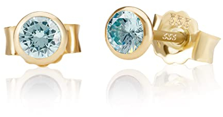 NKlaus Paar 5,0mm 333 Gelb Gold 8 Karat Ohrstecker Kristall Zirkonia Aquamarin Butterfly Verschluss Damen Mädchen 3380