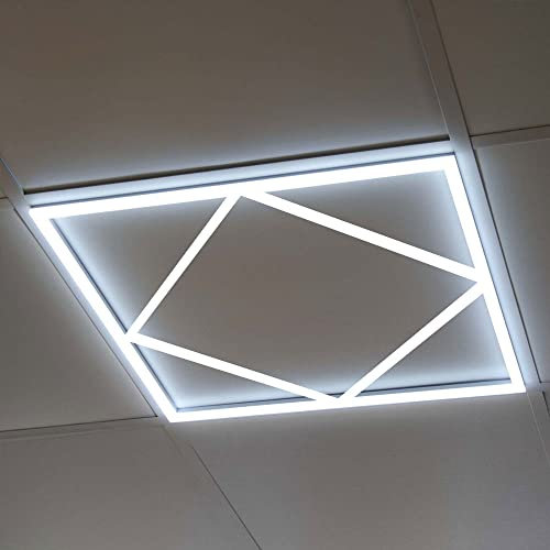 LED Panel Light 600x600mm Bright Lumen Square Edge Lits 40W + 40W Ceiling Recessed 3 in 1 Diamond Lattice Frame Border Fitting Cool White 6500k Office Lighting