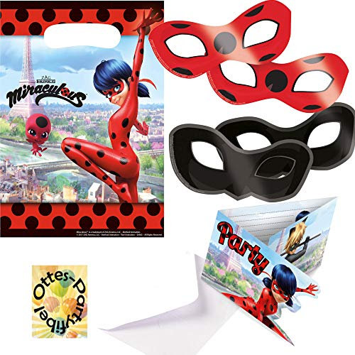 HHO Marinette-Adrien-Party-Set : Erweiterungs-Set 2 Einladungen + Mitgebseltüten + Augen-Masken